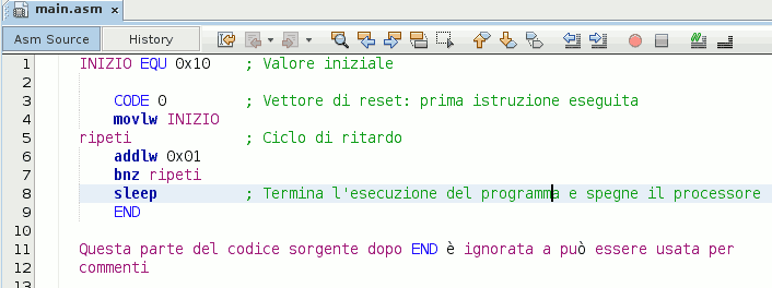Codice con commenti