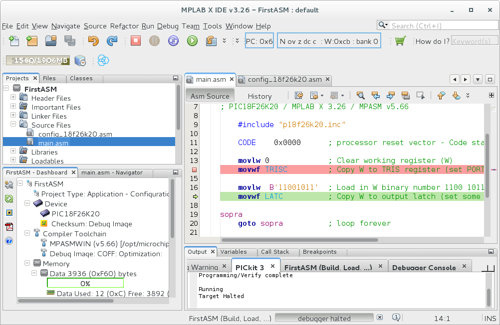 Una sessione di debug