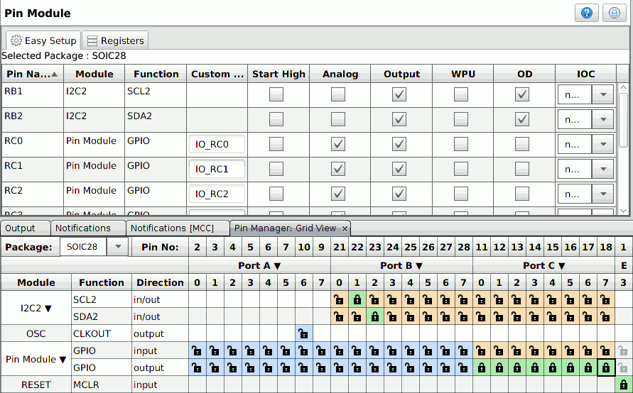 Configurazione dei pin