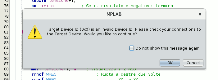 Un messaggio di errore