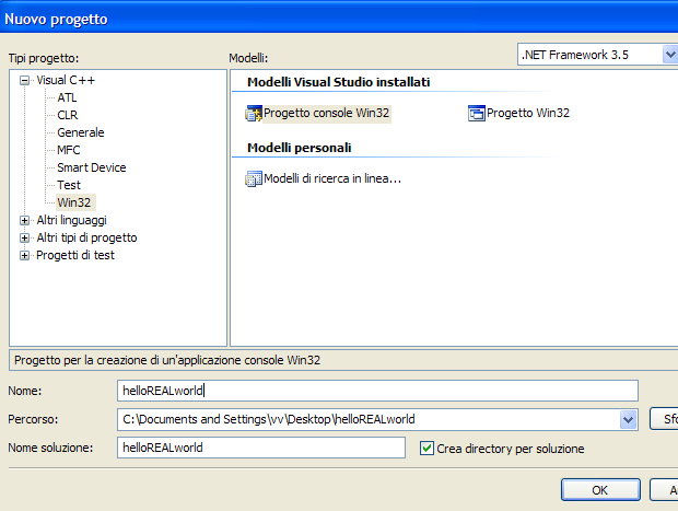 Un nuovo progetto VisualC++