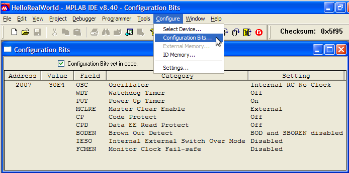 Configuration bits del PIC16F690