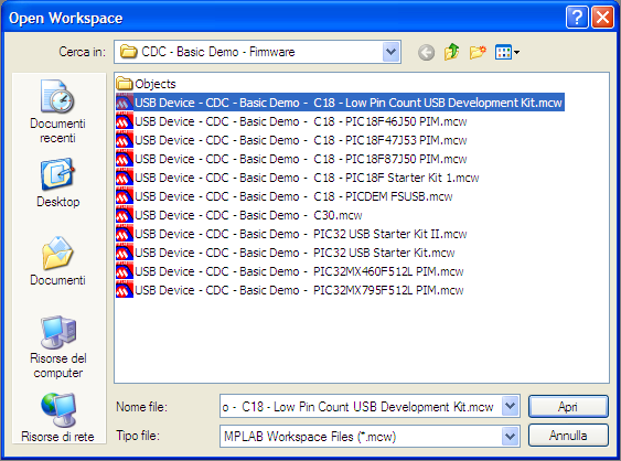Carica la demo USB di Microchip