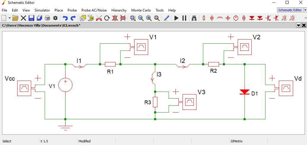 CIrcuito simulato con SIMetrix/SIMPLIS Elements