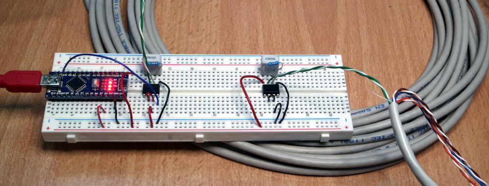 Linea di trasmissione su breadboard