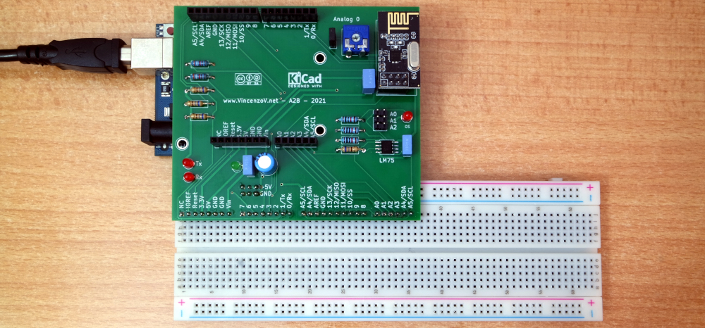 A2B vsito da sopra, agganciato alla breadboard