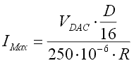 Imax = (Vdac * D / 16) / (250*10-6 * R)