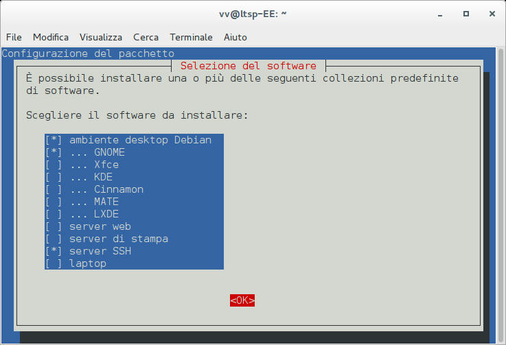 Scelta dei task da installare