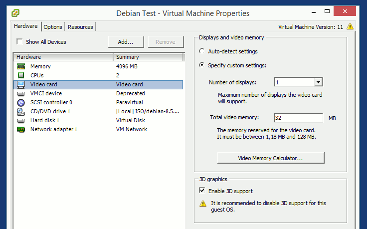 ESXi: linux and 3D video carrd
