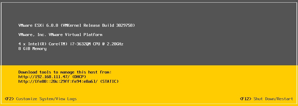 L'interfaccia fisica di ESXi