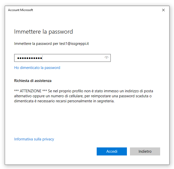 Inserire la password