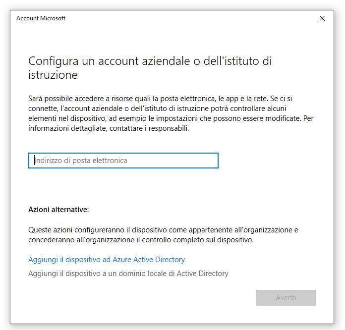 Selezionare un'azione alternativa