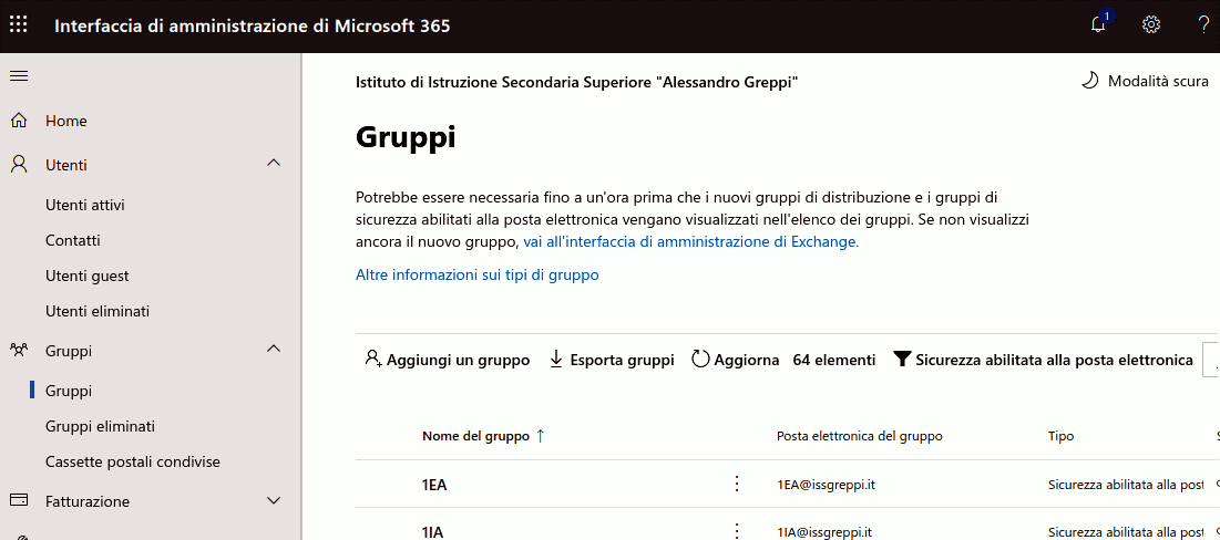 Elenco delle classi da interfaccia web