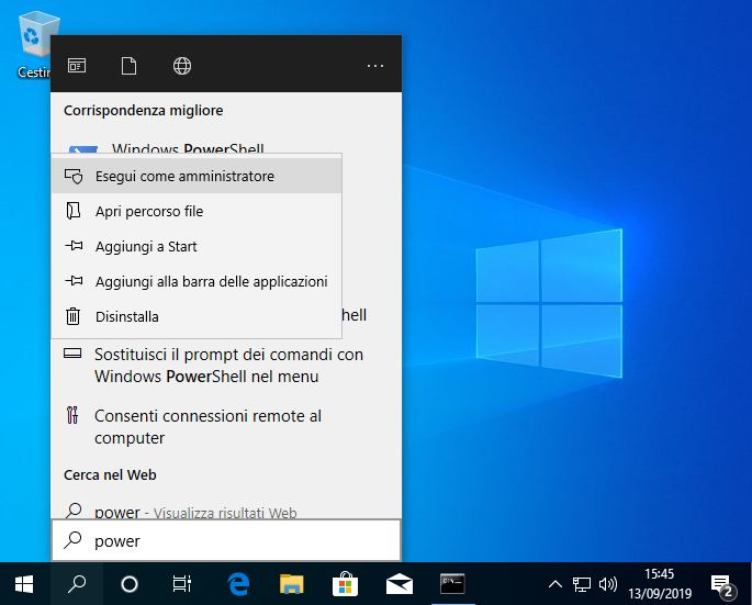 Eseguire Powershell come amministratore