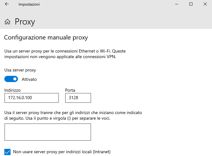 Configurare il proxy in Windows 10