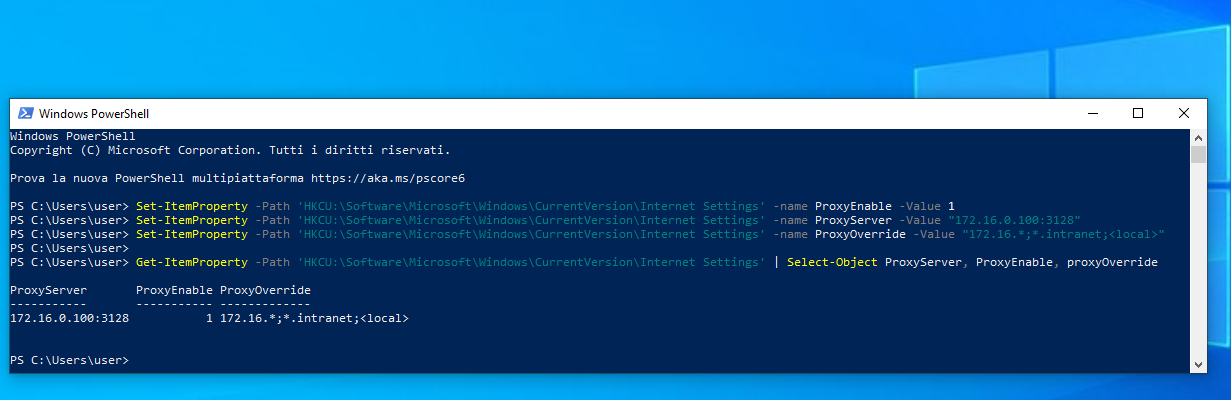 Attivare il proxy con PowerShell