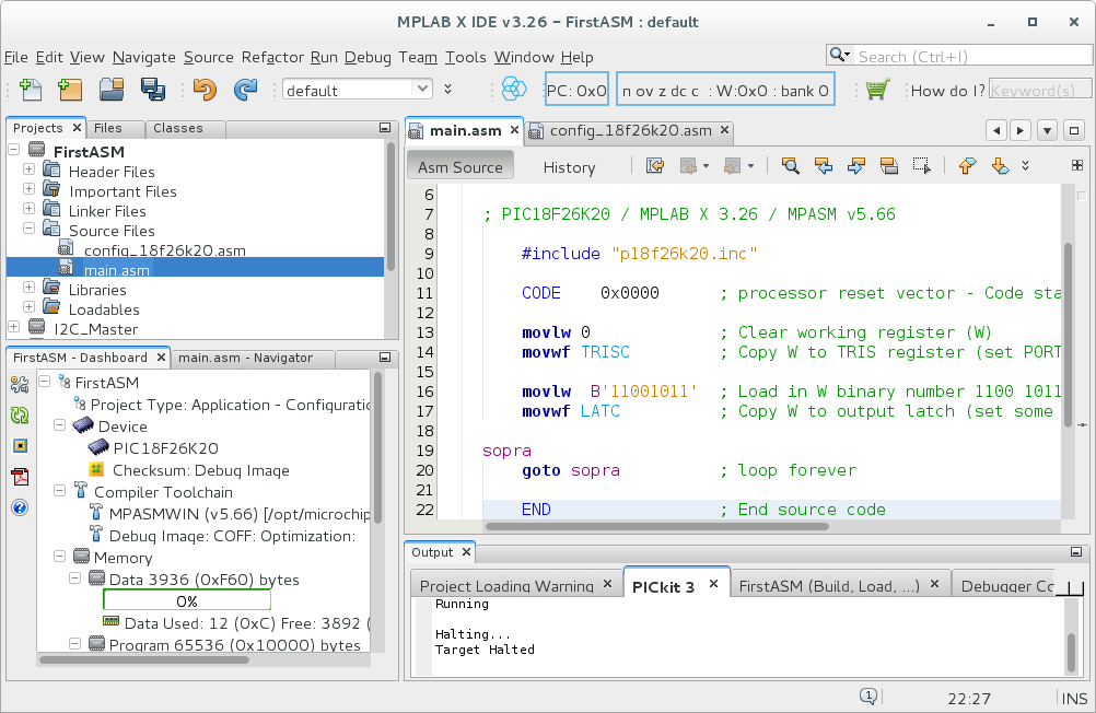 Progetto MPLAB X in Assembly