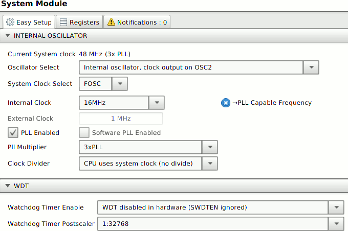 MCC: configurazione del clock