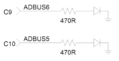 Lo schema di collegamento di due LED alla porta USB