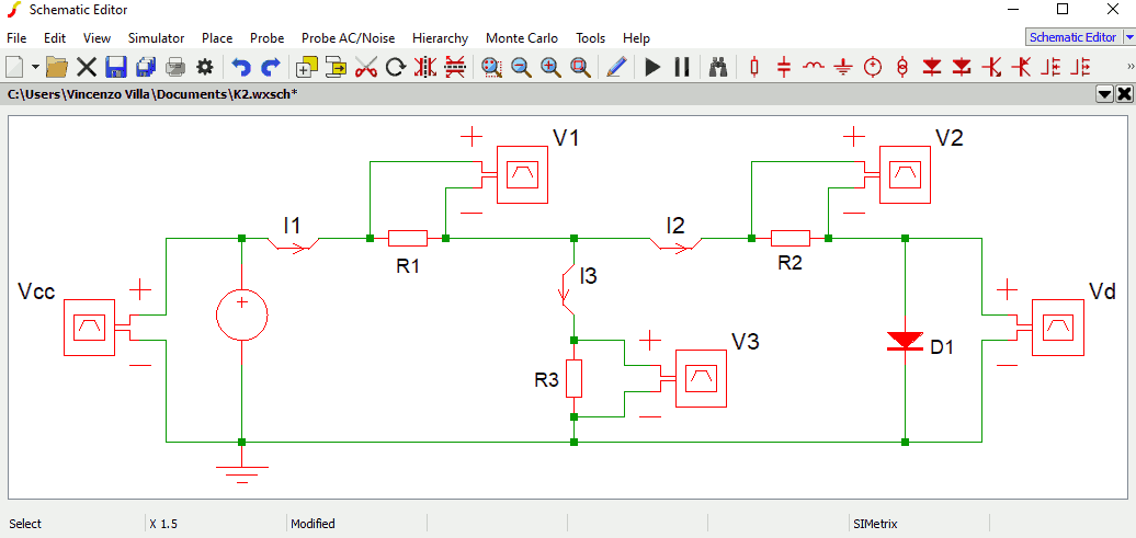 CIrcuito simulato con SIMetrix/SIMPLIS Elements