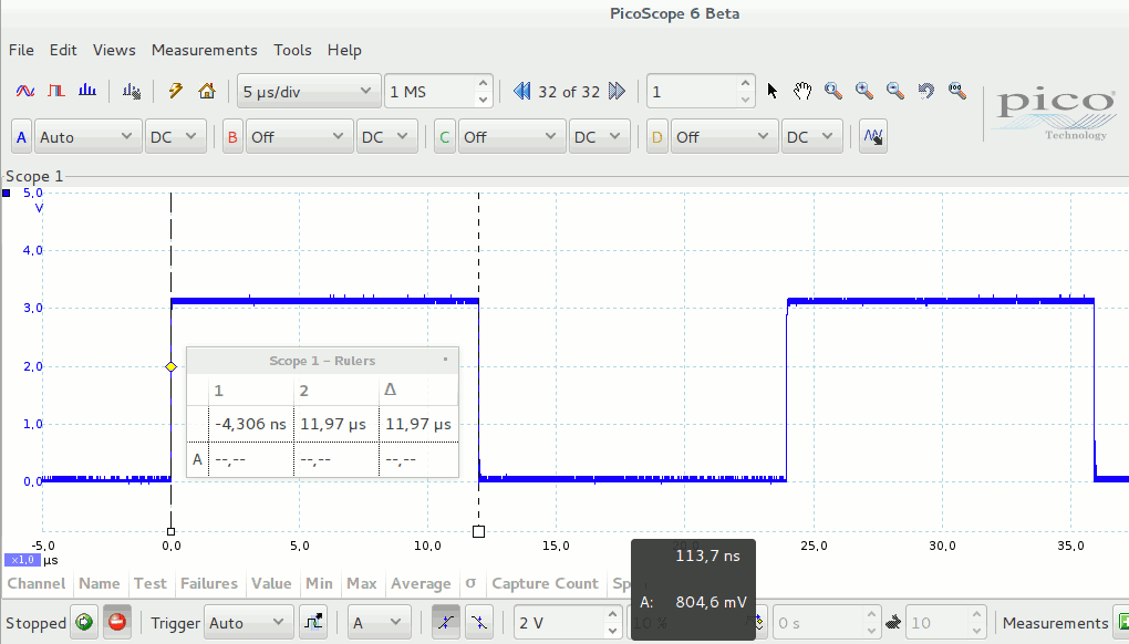 Uscita con clock a 1 MHz